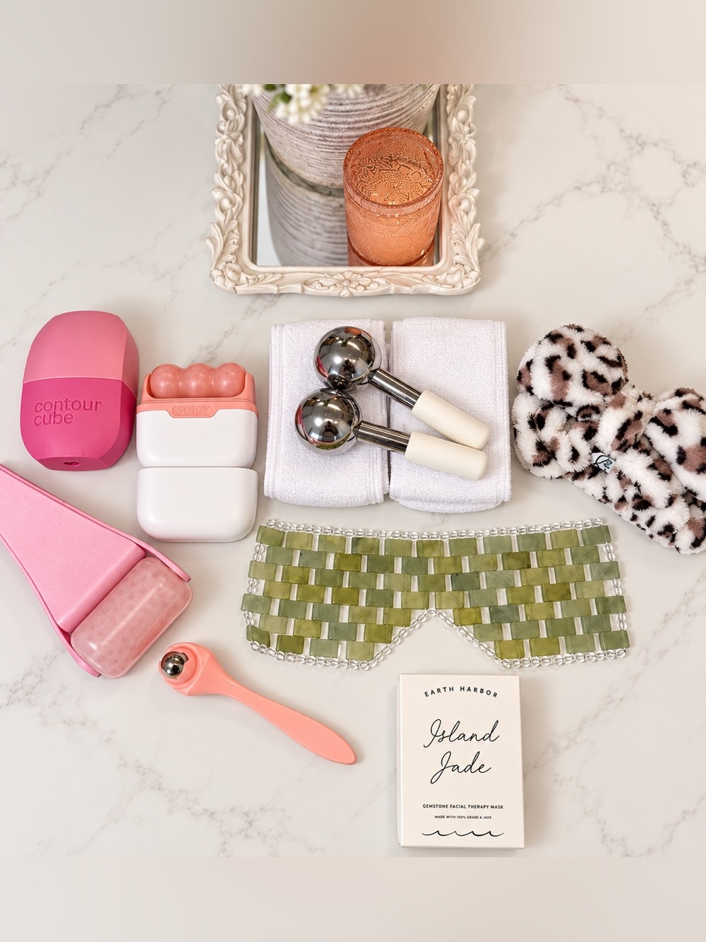 Self Care Skincare Beauty Tool Bundle Facial Rollers Ice Roller Jade Eye Mask